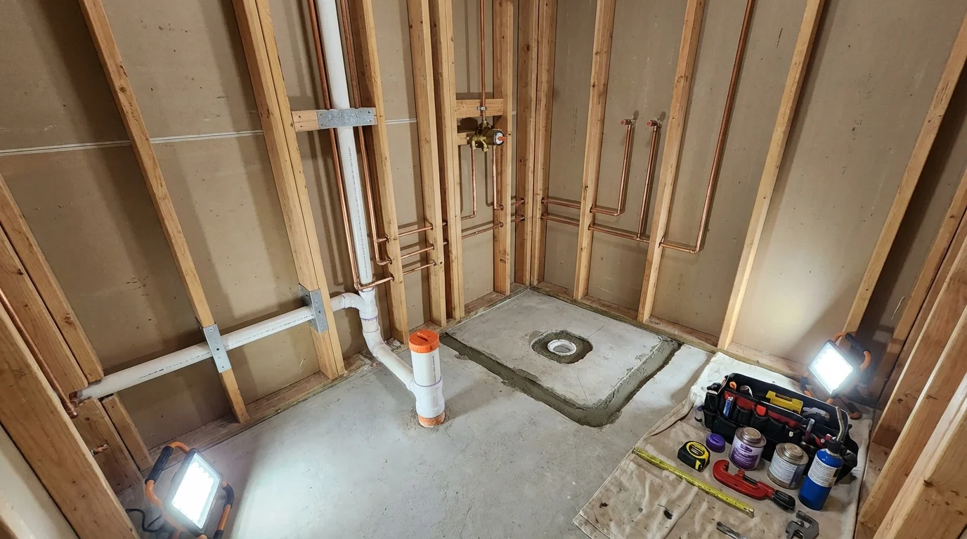 Bathroom rough-in plumbing during remodel by Johns Plumbing LLC in Sutter Creek