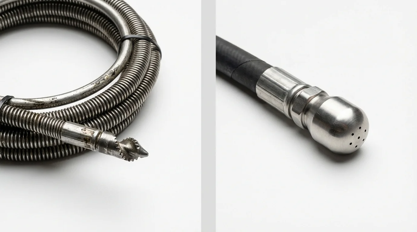 Drain snake cable and hydro jetting nozzle used for drain cleaning in Sutter Creek, CA