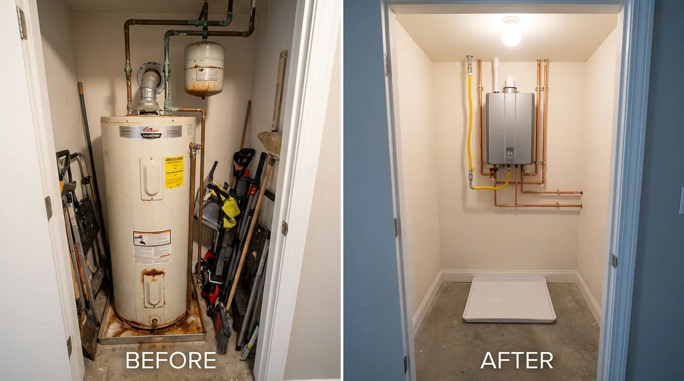Tank water heater versus wall-mounted tankless unit comparison for Sutter Creek, CA homeowners